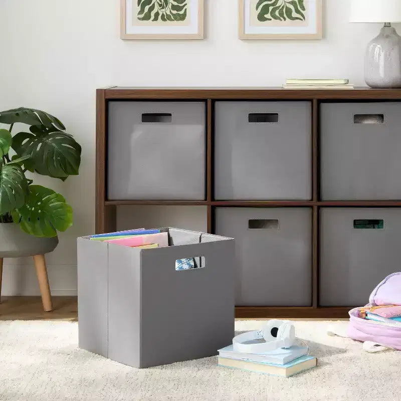 Lot de 6 bacs de rangement en tissu de 33 cm gris