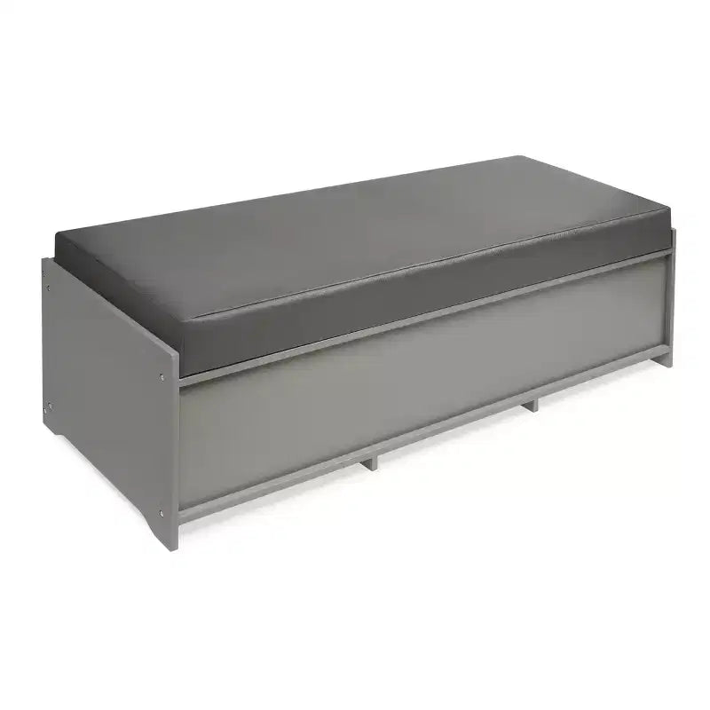 Banc de rangement pour enfants avec coussin et trois bacs gris