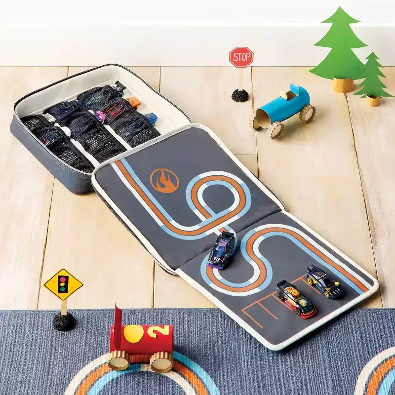 Valisette de rangement/transport pour petites voitures pour enfants avec fermeture éclair, motif rétro
