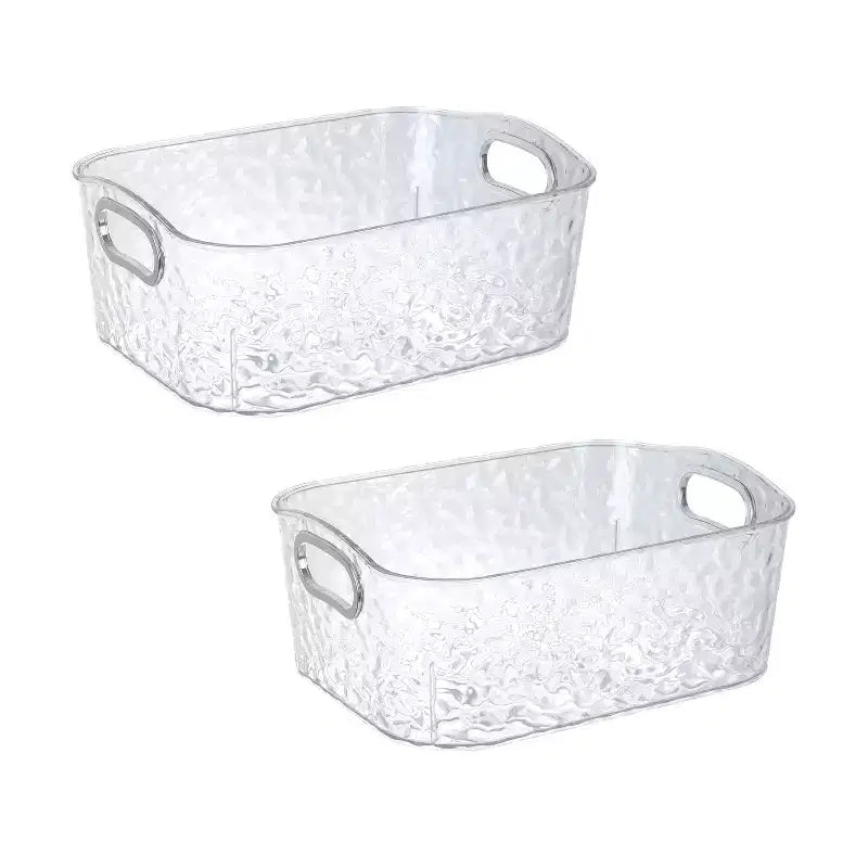 Trio Home 2 Pack Clear Storage Bins with Silver Handles, Container Bins for Organizing - Bathroom, Kitchen, Pantry, Closet, Vanity