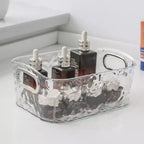 Lot de 2 bacs de rangement transparents avec poignées argentées, pour salle de bain, cuisine, cellier, placard, coiffeuse