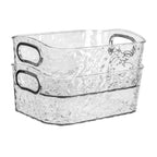 Lot de 2 bacs de rangement transparents avec poignées argentées, pour salle de bain, cuisine, cellier, placard, coiffeuse