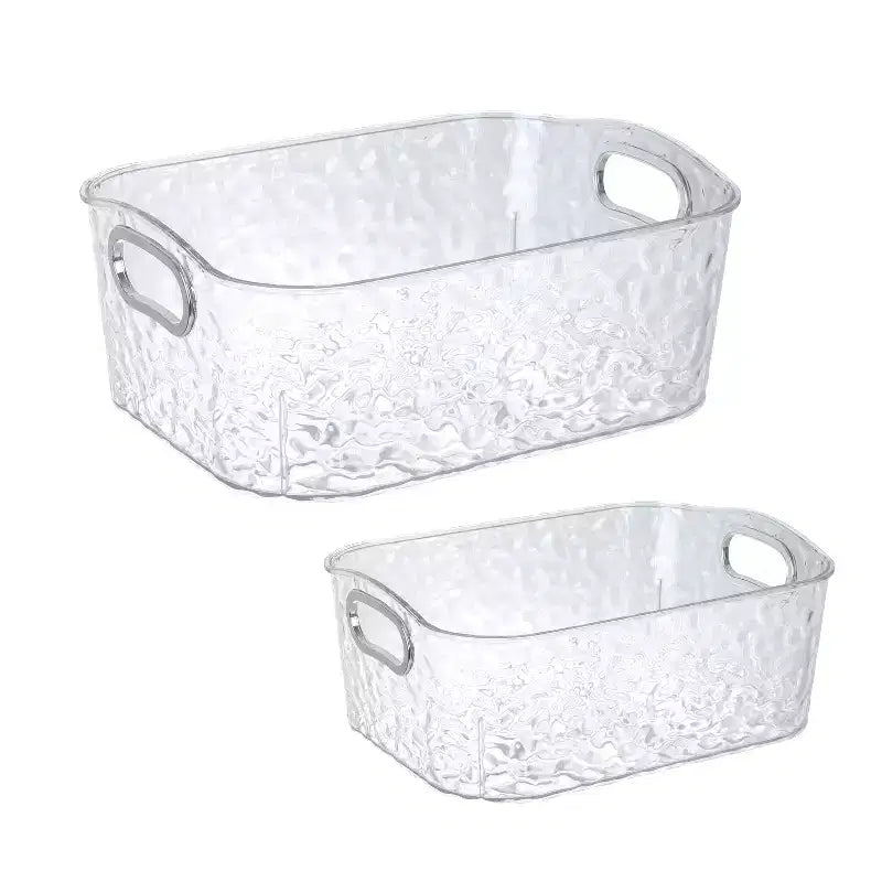 Trio Home 2 Pack Clear Storage Bins with Silver Handles, Container Bins for Organizing - Bathroom, Kitchen, Pantry, Closet, Vanity - 2 Sizes