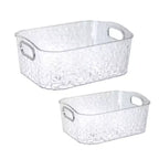 Trio Home 2 Pack Clear Storage Bins with Silver Handles, Container Bins for Organizing - Bathroom, Kitchen, Pantry, Closet, Vanity - 2 Sizes