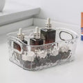 Lot de 2 bacs de rangement transparents avec poignées argentées, pour salle de bain, cuisine, garde-manger, placard, coiffeuse – 2 tailles