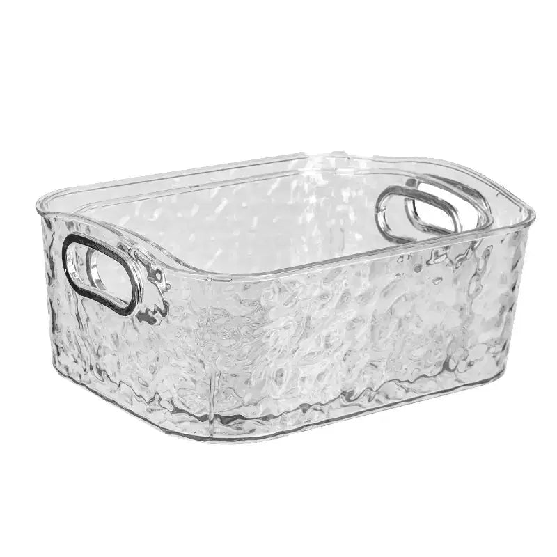 Lot de 2 bacs de rangement transparents avec poignées argentées, pour salle de bain, cuisine, garde-manger, placard, coiffeuse – 2 tailles