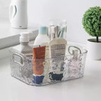 Lot de 2 bacs de rangement transparents avec poignées argentées, pour salle de bain, cuisine, garde-manger, placard, coiffeuse – 2 tailles