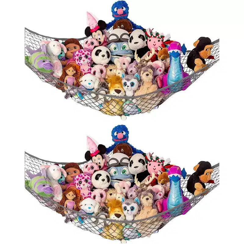 Lot de 2 hamacs en filet pour animaux en peluche de taille standard, organisateur de rangement de jouets suspendu dans un coin