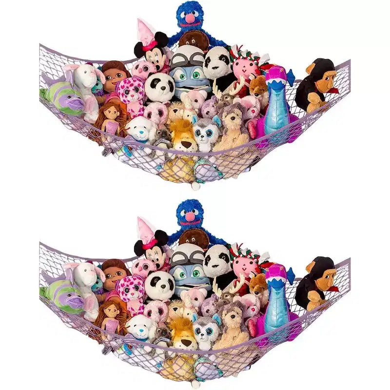 Lot de 2 hamacs en filet pour animaux en peluche de taille standard, organisateur de rangement de jouets suspendu dans un coin