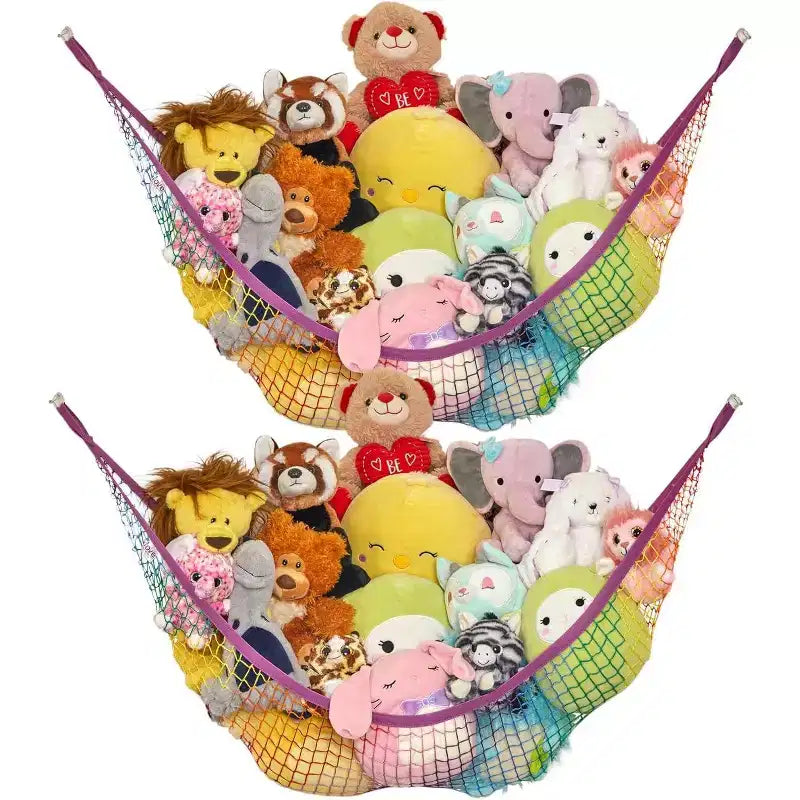 Lot de 2 hamacs en filet pour animaux en peluche de taille standard, organisateur de rangement de jouets suspendu dans un coin