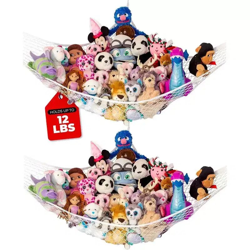 Lot de 2 hamacs en filet pour animaux en peluche de taille standard, organisateur de rangement de jouets suspendu dans un coin
