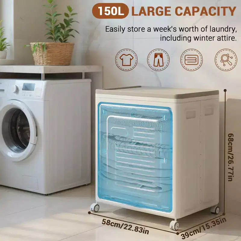 Panier à linge roulant avec couvercle, boîte de rangement pour vêtements domestique, grande capacité de 123 L, boîte de rangement pliable pour vêtements et couettes de chambre