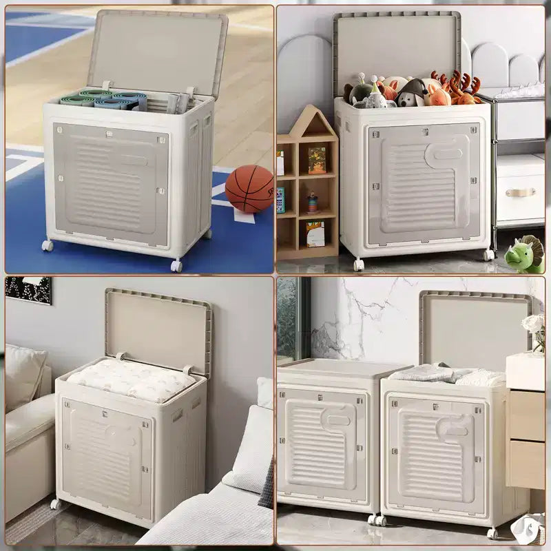 Panier à linge roulant avec couvercle, boîte de rangement pour vêtements domestique, grande capacité de 123 L, boîte de rangement pliable pour vêtements et couettes de chambre