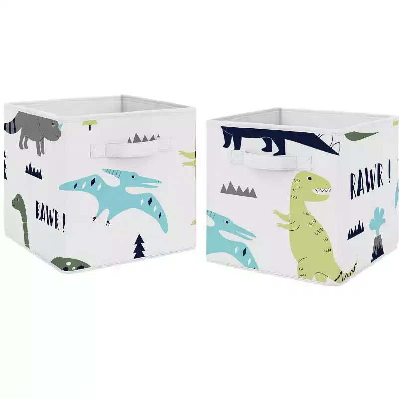 Sweet Jojo Designs Boy Set of 2 Kids' Decorative Fabric Storage Bins Mod Dinosaur Blue And Green