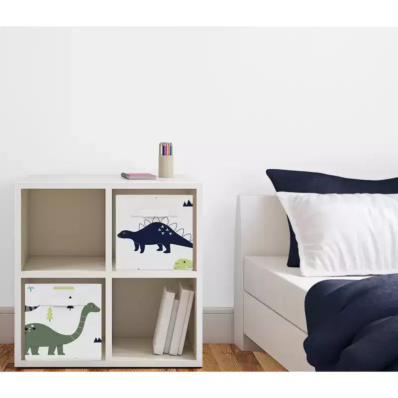 Bacs de rangement décoratifs en tissu pour garçons - Dinosaure moderne bleu et vert