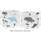 Bacs de rangement décoratifs en tissu pour garçons - Dinosaure moderne bleu et vert