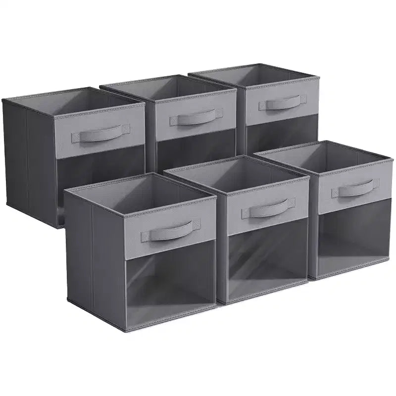 Lot de 6 bacs de rangement pliables en tissu de 28 cm avec fenêtre transparente – pour organiser vêtements, jouets, livres, étagères, placards et plus
