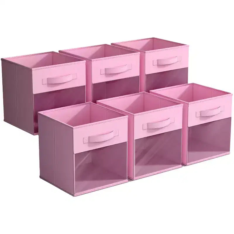 Lot de 6 bacs de rangement pliables en tissu de 28 cm avec fenêtre transparente – pour organiser vêtements, jouets, livres, étagères, placards et plus