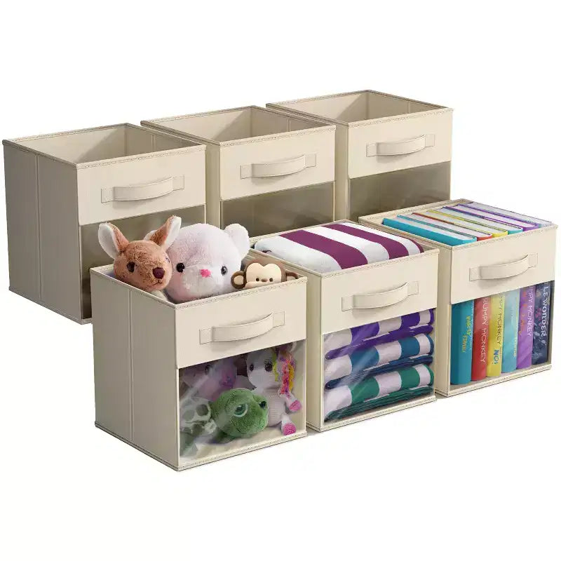 Sorbus 11 Inch 6 Pack Collapsible Fabric Storage Bins with Clear Window - for Organizing Clothes, Toys, Books, Shelves, Closets & more