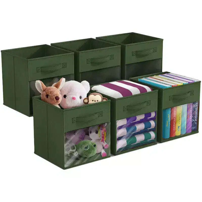 Lot de 6 bacs de rangement pliables en tissu de 28 cm avec fenêtre transparente – pour organiser vêtements, jouets, livres, étagères, placards et plus