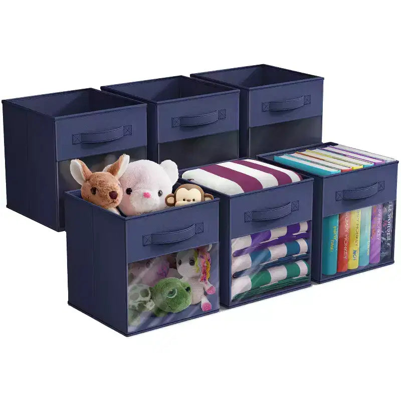 Lot de 6 bacs de rangement pliables en tissu de 28 cm avec fenêtre transparente – pour organiser vêtements, jouets, livres, étagères, placards et plus