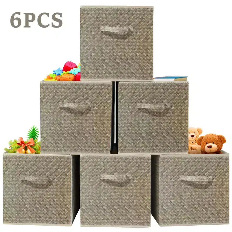 12 inch Foldable Cube Storage Bins Set of 6, Closet Organizers Bins and Storage Box for Toy Clothes-Brown
