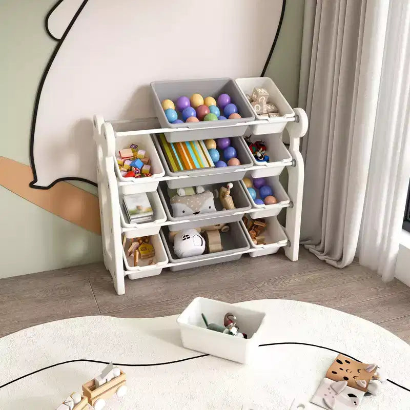 Enzo Rangement de jouets pour enfants en polyéthylène moderne avec 12 bacs et étagères
