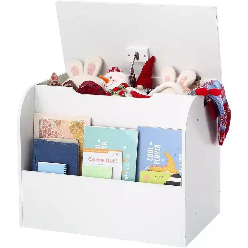 29.5 Modern Kids Toy Storage Organizer,Children Toy Box with Safety Hinge&Front Bookshelf,Toy Storage Chest Trunk for Living Room Playroom Classroom