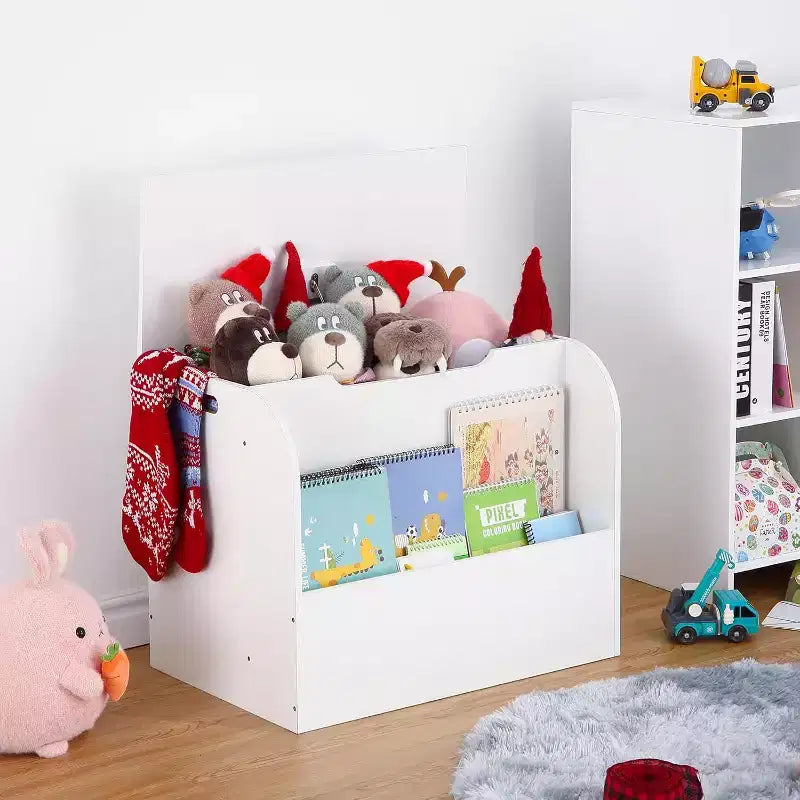 29.5 Organisateur de Rangement de Jouets Moderne pour Enfants, Coffre à Jouets pour Enfants avec Charnière de Sécurité et Étagère à Livres Frontale, Coffre de Rangement pour Jouets pour Salon, Salle de Jeux, Salle de Classe