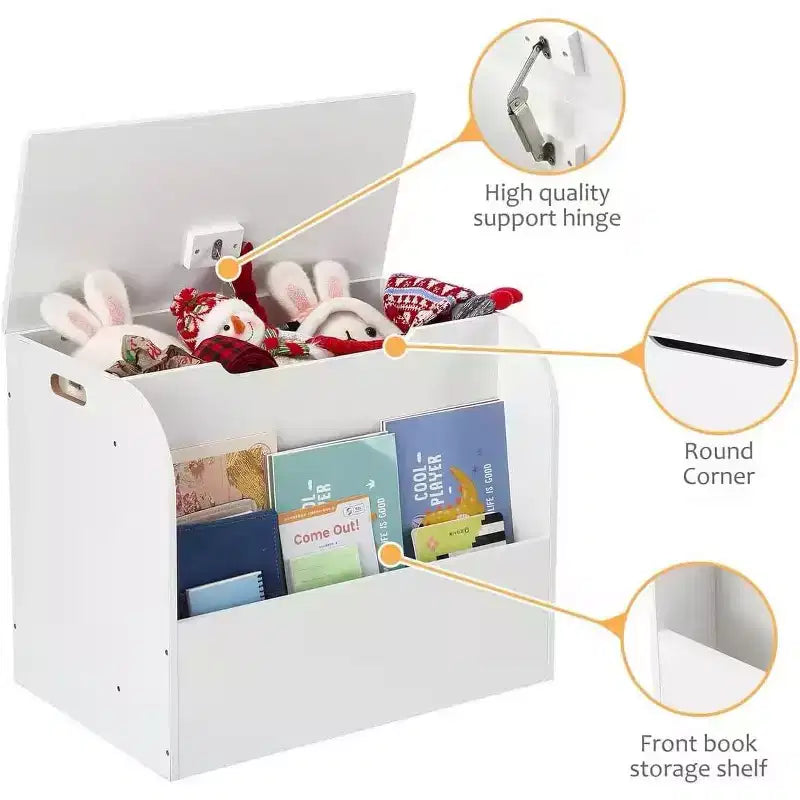 29.5 Organisateur de Rangement de Jouets Moderne pour Enfants, Coffre à Jouets pour Enfants avec Charnière de Sécurité et Étagère à Livres Frontale, Coffre de Rangement pour Jouets pour Salon, Salle de Jeux, Salle de Classe