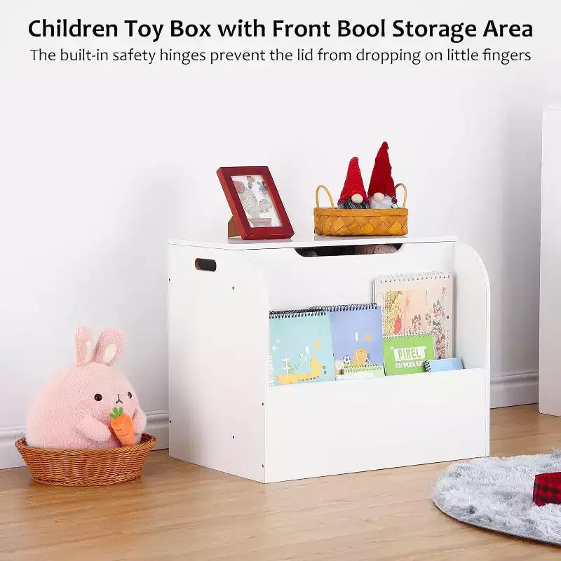 29.5 Organisateur de Rangement de Jouets Moderne pour Enfants, Coffre à Jouets pour Enfants avec Charnière de Sécurité et Étagère à Livres Frontale, Coffre de Rangement pour Jouets pour Salon, Salle de Jeux, Salle de Classe