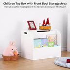 29.5 Organisateur de Rangement de Jouets Moderne pour Enfants, Coffre à Jouets pour Enfants avec Charnière de Sécurité et Étagère à Livres Frontale, Coffre de Rangement pour Jouets pour Salon, Salle de Jeux, Salle de Classe
