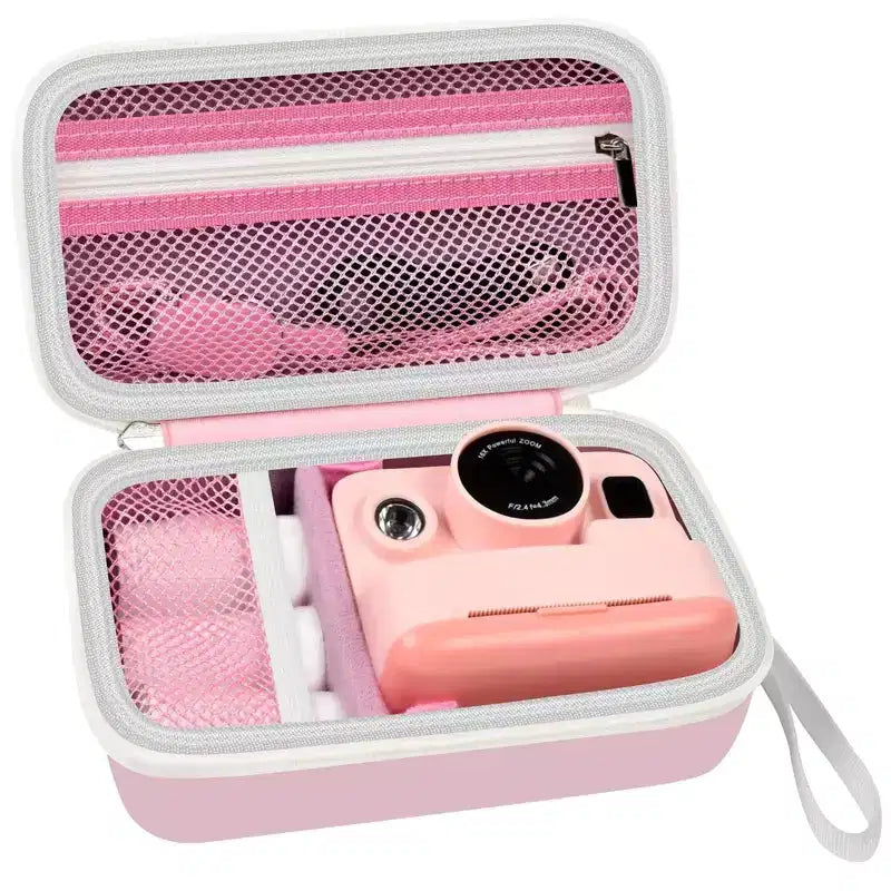 Etokfoks Pink Instant Print Camera Case for Kids Cameras, Storage Organizer with Mesh Pocket, 7.28 x 4.33 x 2.75 in
