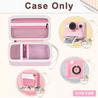 Étui rose pour appareil photo à impression instantanée pour appareils photo pour enfants, organisateur de rangement avec poche en filet, 18,5 x 11 x 7 cm