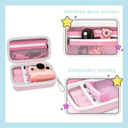Étui rose pour appareil photo à impression instantanée pour appareils photo pour enfants, organisateur de rangement avec poche en filet, 18,5 x 11 x 7 cm