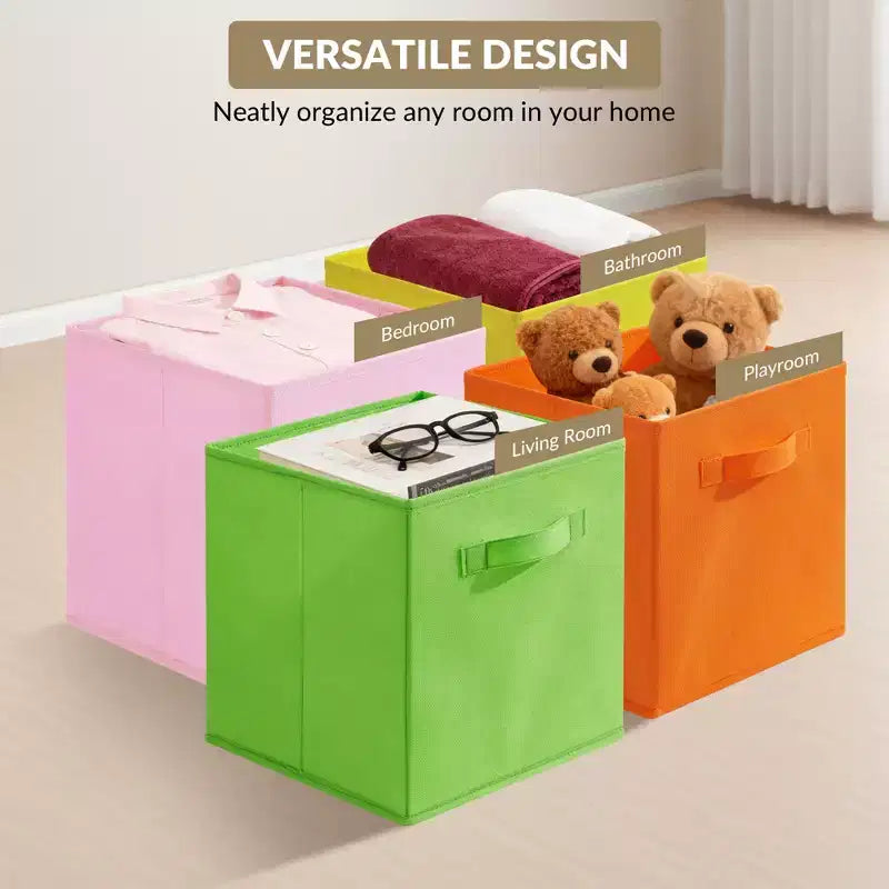 Lot de 12 paniers de rangement pliables avec poignées, boîtes de rangement en tissu non tissé aux couleurs macaron pour la maison, le placard, la chambre d'enfant