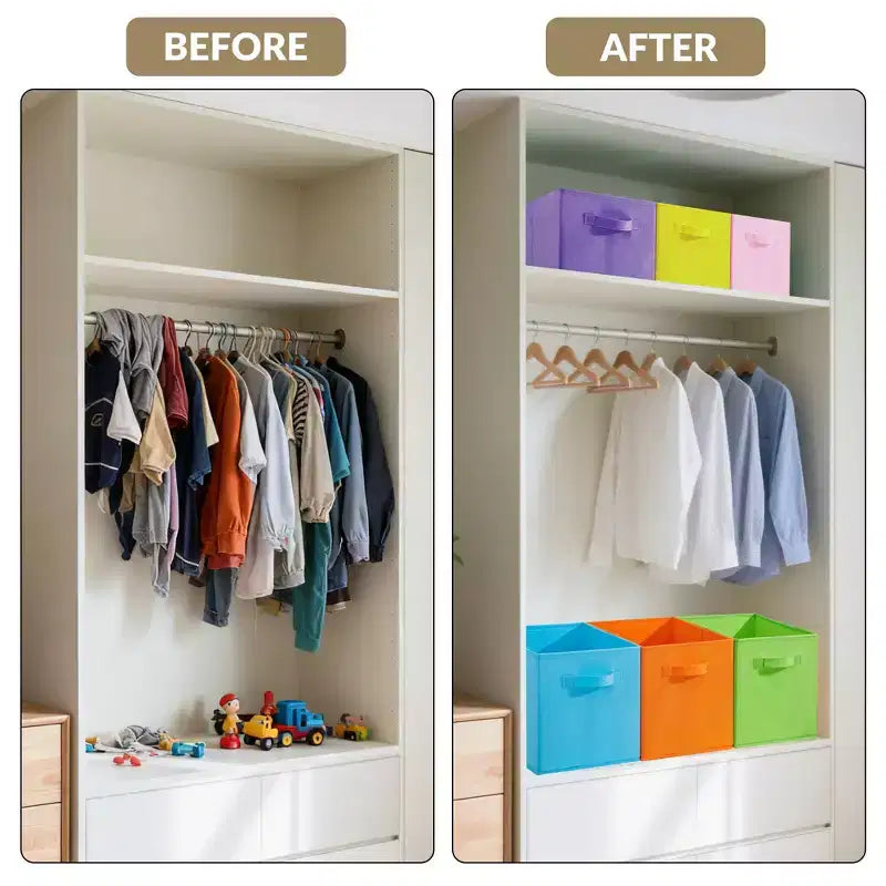 Lot de 12 paniers de rangement pliables avec poignées, boîtes de rangement en tissu non tissé aux couleurs macaron pour la maison, le placard, la chambre d'enfant