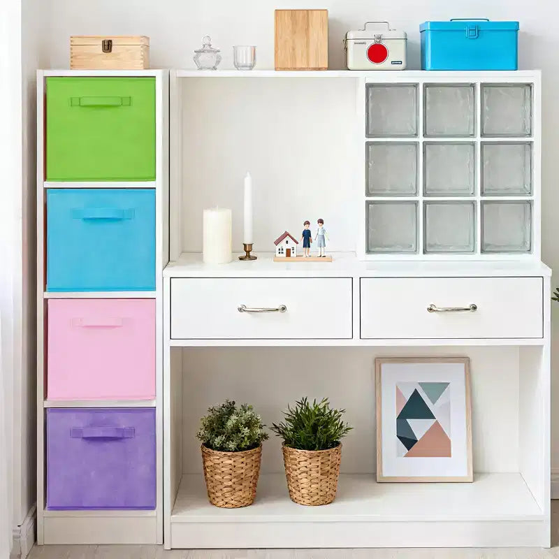 Lot de 12 paniers de rangement pliables avec poignées, boîtes de rangement en tissu non tissé aux couleurs macaron pour la maison, le placard, la chambre d'enfant