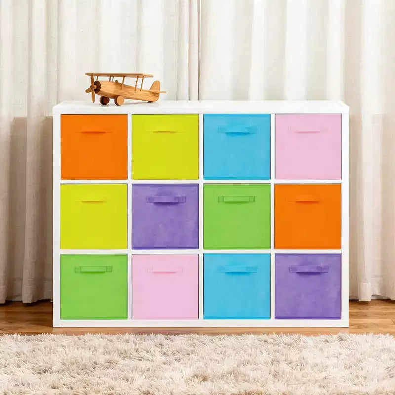 Lot de 12 paniers de rangement pliables avec poignées, boîtes de rangement en tissu non tissé aux couleurs macaron pour la maison, le placard, la chambre d'enfant