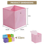 12 paniers de rangement pliables en tissu avec poignées en anneaux métalliques, bacs de rangement pliables pour placard, étagères, chambre d'enfant, salle de jeux, salon