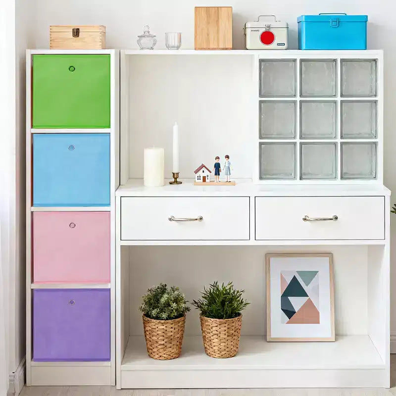 12 paniers de rangement pliables en tissu avec poignées en anneaux métalliques, bacs de rangement pliables pour placard, étagères, chambre d'enfant, salle de jeux, salon