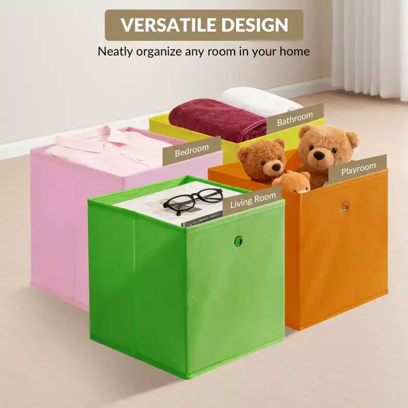 12 paniers de rangement pliables en tissu avec poignées en anneaux métalliques, bacs de rangement pliables pour placard, étagères, chambre d'enfant, salle de jeux, salon
