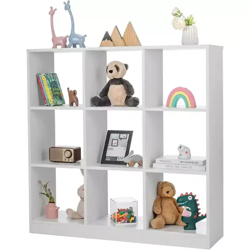 BALHAM TRADE-Kids Toy Storage Organizer 9-Section 3-Tier Open Wooden Display Book Shelf