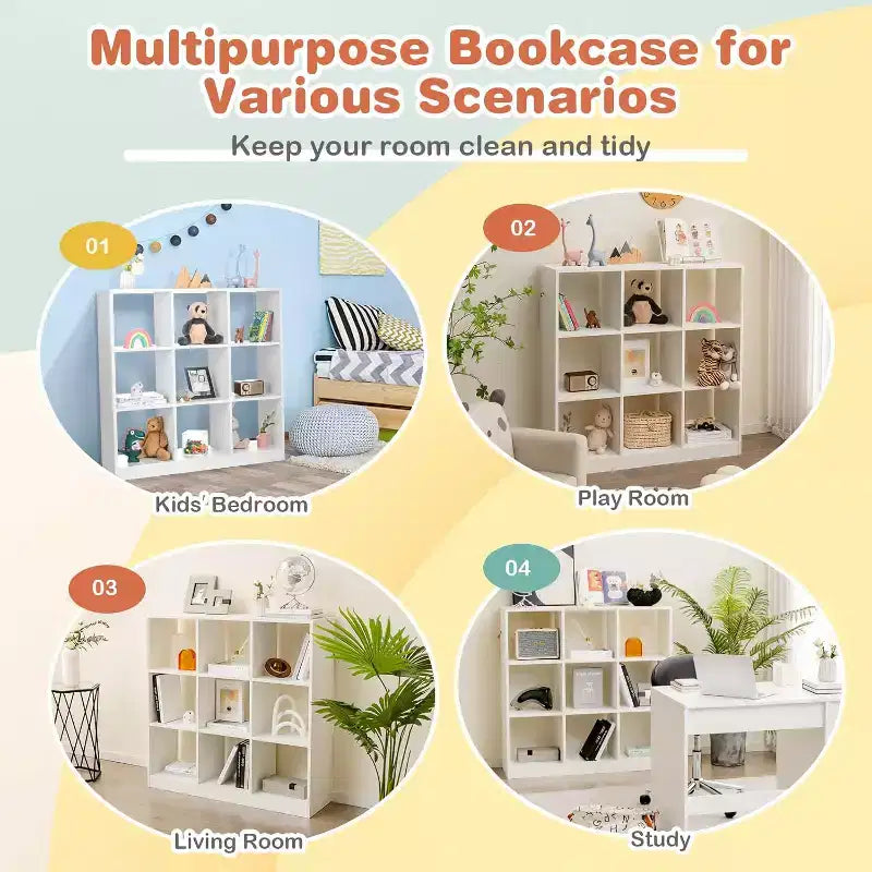 Organisateur de jouets pour enfants 9 compartiments 3 niveaux en bois, étagère de rangement ouverte