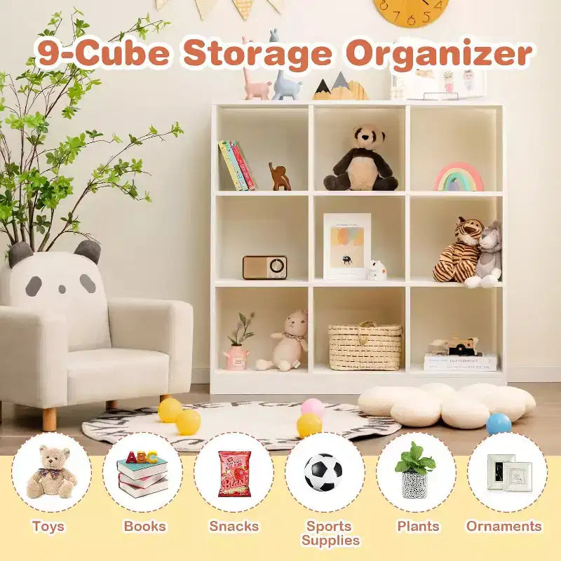 Organisateur de jouets pour enfants 9 compartiments 3 niveaux en bois, étagère de rangement ouverte