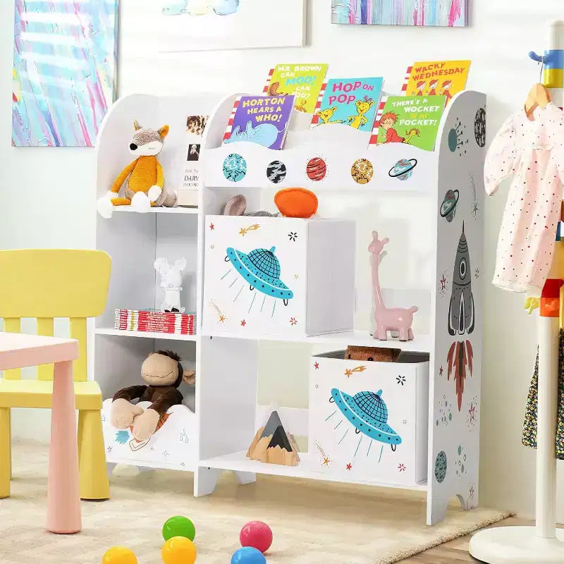 Meuble de rangement pour jouets d'enfants - Unité en bois avec 2 bacs de rangement, idéal pour les tout-petits