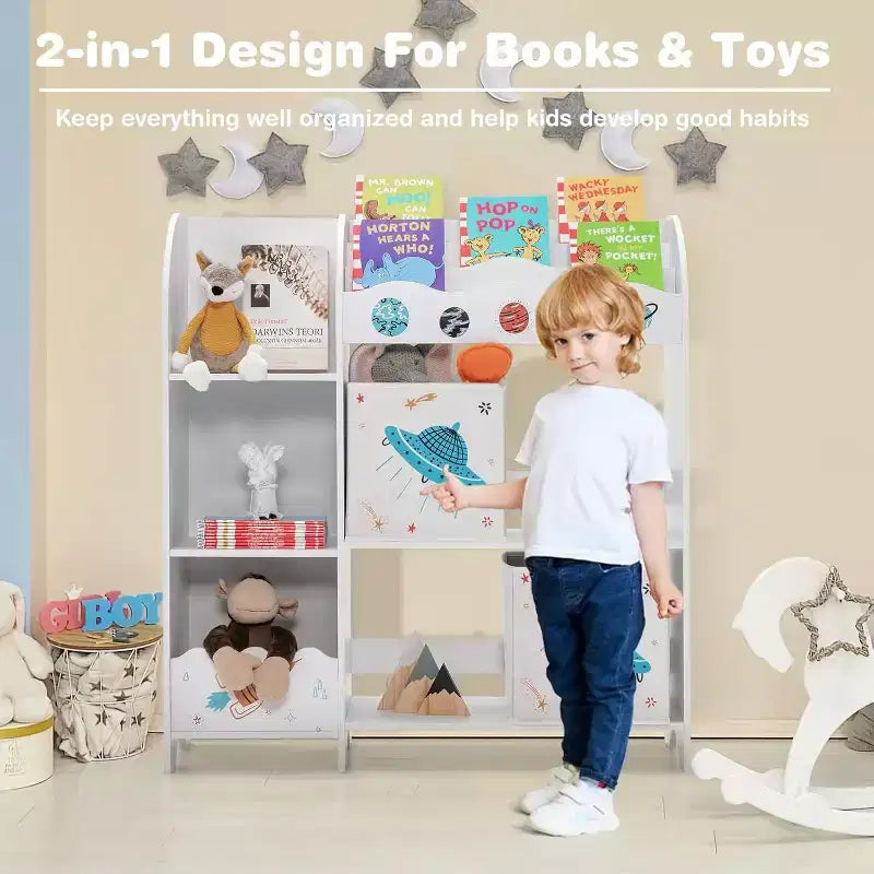 Meuble de rangement pour jouets d'enfants - Unité en bois avec 2 bacs de rangement, idéal pour les tout-petits