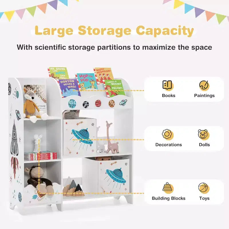 Meuble de rangement pour jouets d'enfants - Unité en bois avec 2 bacs de rangement, idéal pour les tout-petits