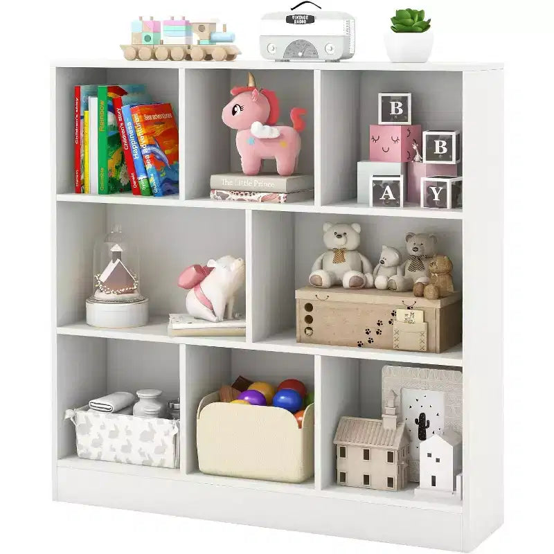 BALHAM TRADE-Kids Toy Storage Organizer 8-Section Wooden Floor Cabinet Toy Chest 3-Tier Display