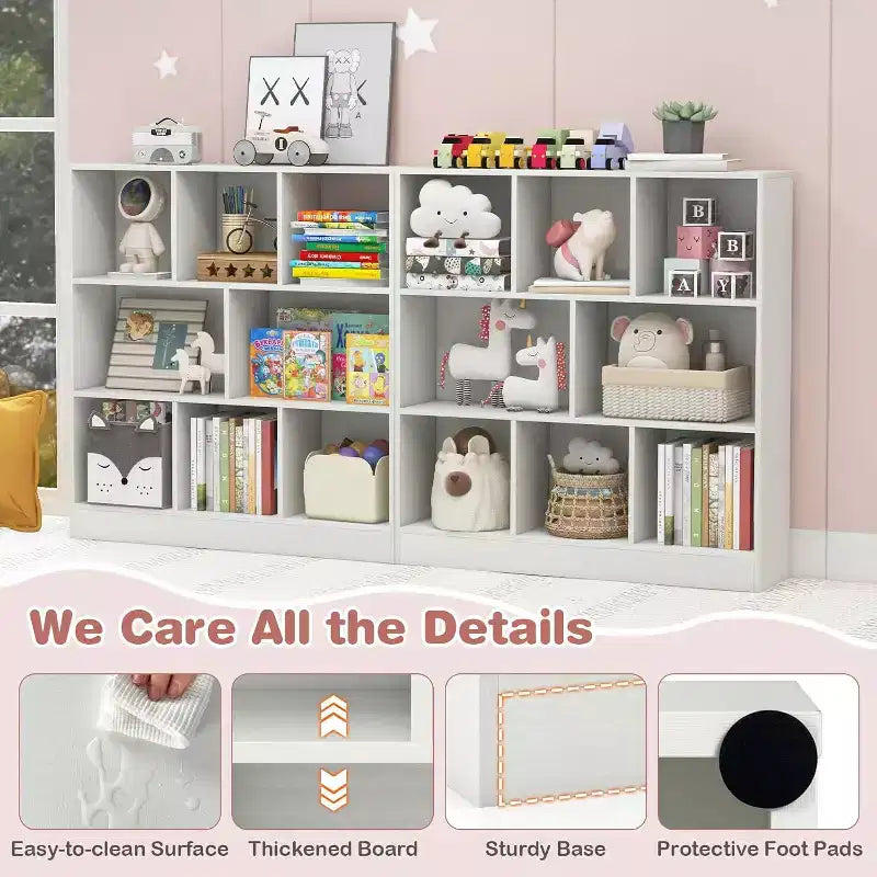 Organisateur de rangement de jouets pour enfants, coffre à jouets en bois à 8 sections, meuble de rangement à 3 niveaux